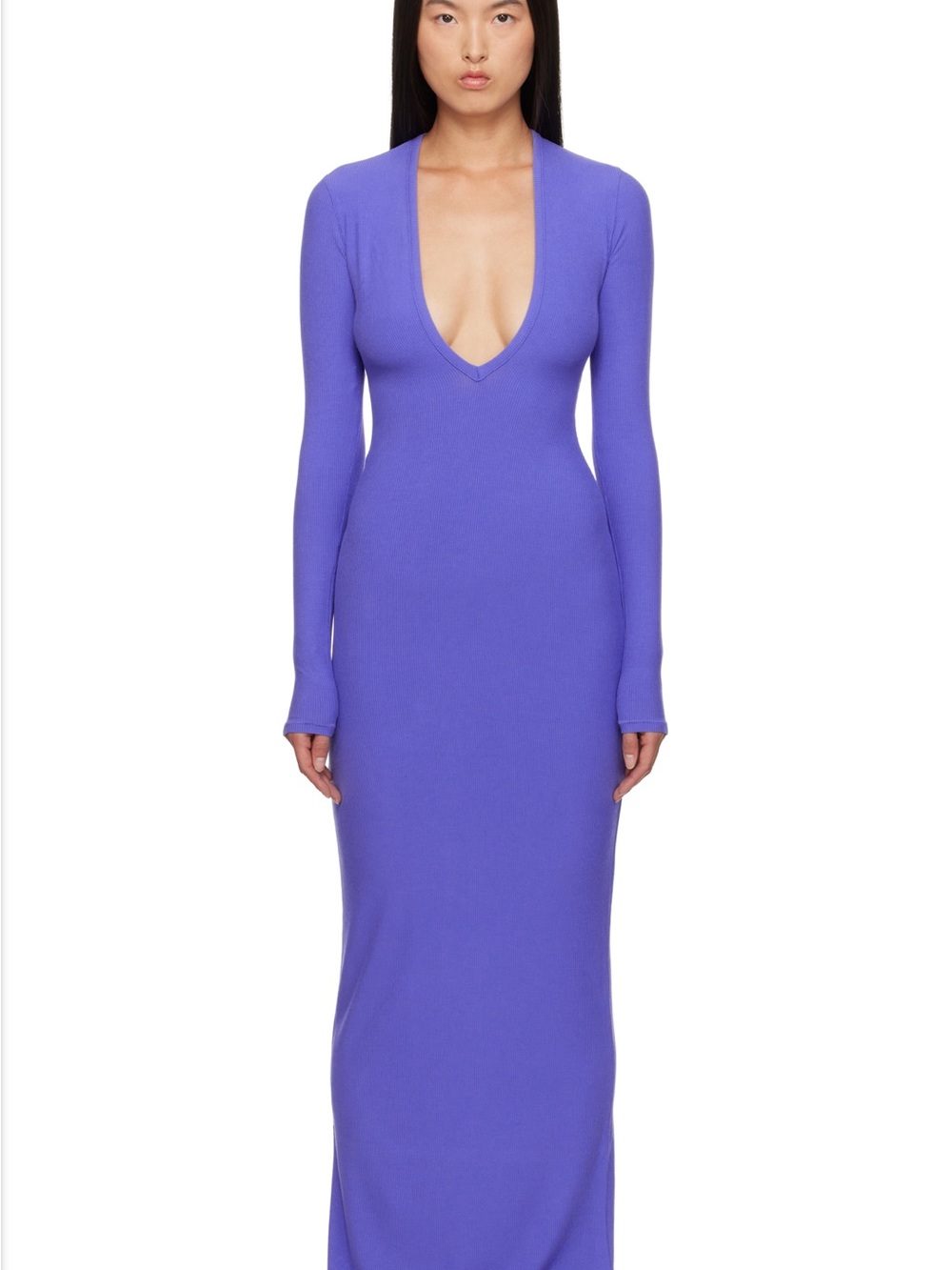 SKIMS Long Sleeve Deep V Maxi Dress in Tanzanite